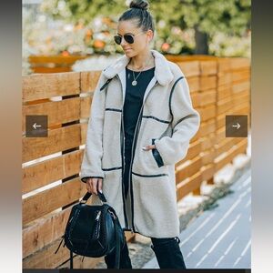 VICI Pocketed Faux Leather Sherpa Coat